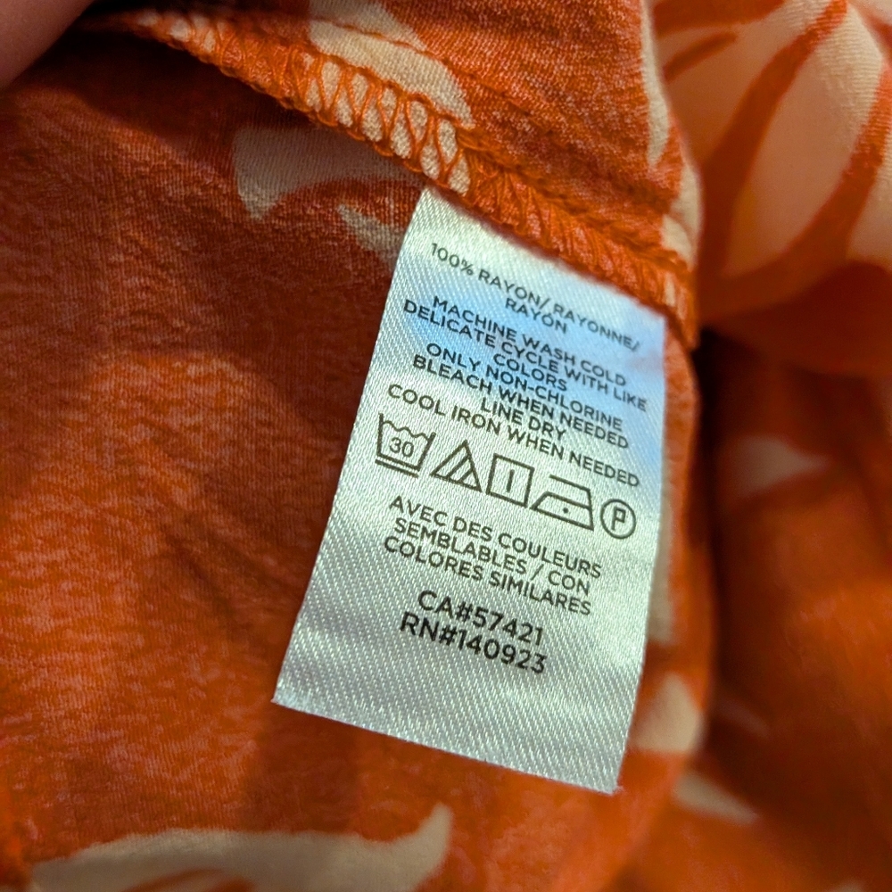 LOFT bright orange tank top with cream palm print size S - Picture 7 of 8